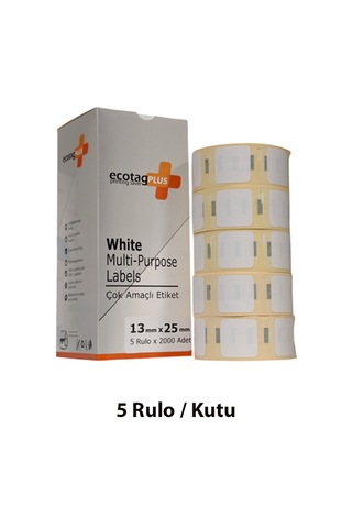 Ecotagplus Dymo Muadili Etiket - 13 Mm X 25 Mm - 5 X 2000 Adet - Eko Paket - 11353 1