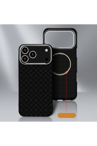 Apple iPhone Uyumlu 17 Pro Kılıf Magsafe Şarj Özellikli Premium Retro Çiçek Desenli Kamera Ve Lens Korumali Velix Sert Pc Kapak Siyah