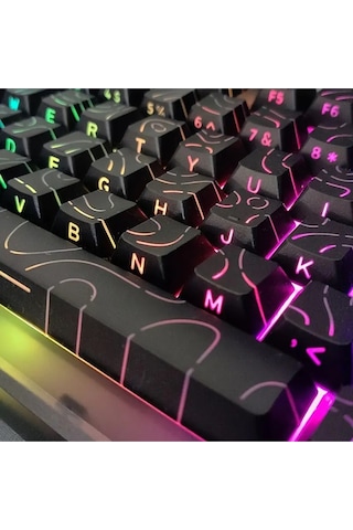 Mekanik Klavye Kontur Keycaps Seti- 97 Tuş Şeffaf Rgb Uyumlu Çizgili Tuş Takımı