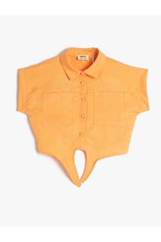 Koton Crop Gömlek Önden Bağlama Detaylı Kısa Kollu Cepli Modal Kumaş Turuncu 3skg60160aw Turuncu