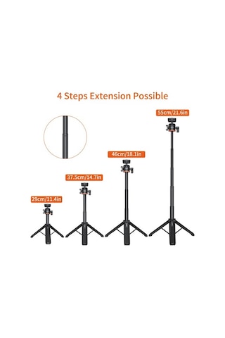 Fastbuy Vrıg Tp-06 Alüminyum Selfie Çubuğu, 1/4 Vida Bağlantısı, Soğuk Ayak, 1.5kg Yük, Siyah 20cm Katlanır, 55cm