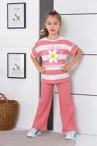 Tunays Shopping Oversize İspanyol Paça Kız Çocuk Takım Pembe