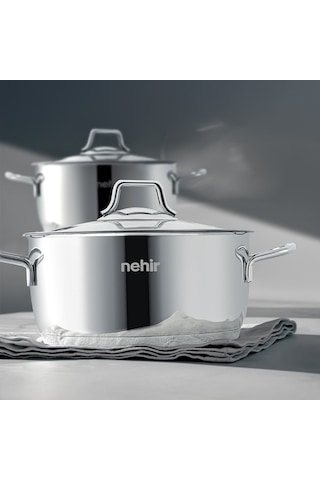 Nehir Silver Klasik 6 Parça Çelik Derin Tencere Seti