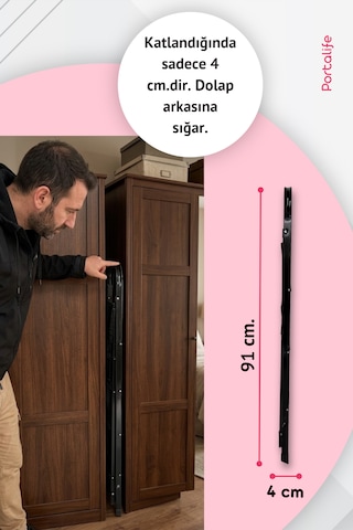 Portalife 2 Basamaklı Siyah Çelik Merdiven Ekstra Güvenli & Ultra İnce Katlanabilir Tasarım