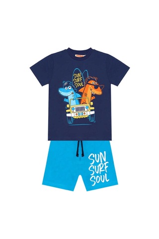 Denokids Shark Surf Erkek Çocuk T-shirt Şort Takım Çok Renkli