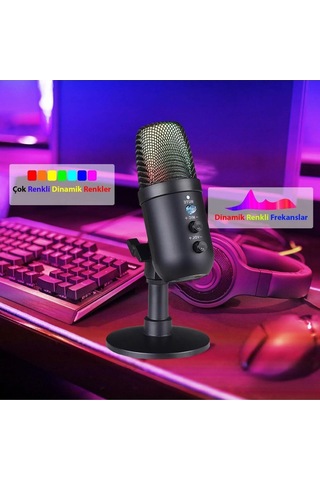 Profesyonel Kardioid Rgb Oyuncu Podcast Mikrofonu Kablolu Stüdyo Kayıt Mikrofonu, Yayın & Oyun Uyumlu