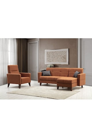 Minarmobilya Polya Sandıklı Bazalı L Köşe Koltuk Ve Berjer - Kiremit