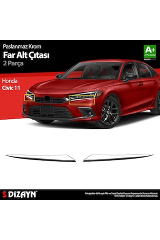 S-dizayn Honda Civic Krom Far Alt Çıtası 2 Prç. 2021 Üzeri A+ Kalite
