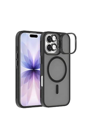 İphone 17 İle Uyumlu Magsafe Wireless Şarj Özellikli Kamera Standlı Lüks Mat Silikon Kılıf Lens Koruyucu Diğer