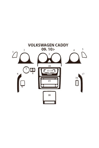 Volkswagen Caddy Torpido Kaplama 2010 18 Parça Koyu Meşe