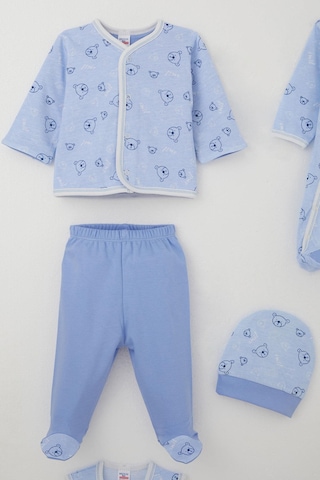 Breeze Erkek Bebek Hastane Çıkışı 8 Li Sevimli Ayıcık Figürlü Yıldız Desenli 0-3 Ay, Mavi Mavi