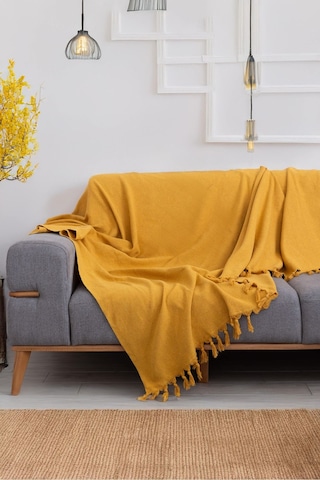 Hardal Koltuk Örtüsü Balık Sırtı Desen 180 210 Hardal