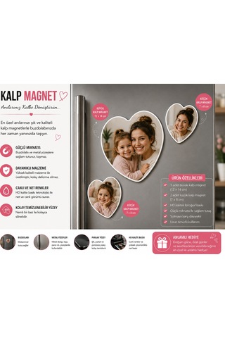Kalp Fotoğraf Magneti Anne Ve Kız Çocuğa Kişiselleştirilebilir Sevgi Anısı Hediyesi
