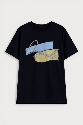 Markapia Kadın Pamuk Bisiklet Yaka Baskılı T-shirt Lacivert 2XL