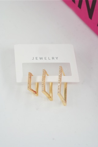 Byzeynaaksesuar Kadın Özel Tasarım Zirkon Taşlı 3'lü Minimal Küpe 0020 Çok Renkli