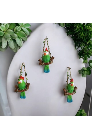 3 Adet Dekoratif Sallanan Duvar Ve Bahçe Süsü Papağan Yeşil