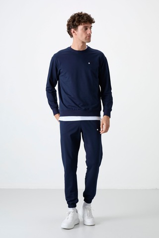 Tommy Life İndigo Casual O Yaka Lastik Paça Pamuklu Erkek Oversize Eşofman Takımı - 85120 İndigo