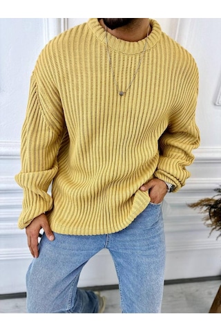 Elku Moda Oversize Kazak Bol Kesim Tüylenmeyen Salaş Triko Kazak Hardal