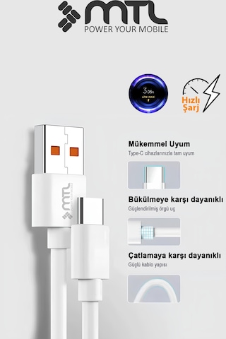 3a Usb To Type-c Hızlı Şarj Ve Data Aktarım Kablosu 1 Metre Mt438