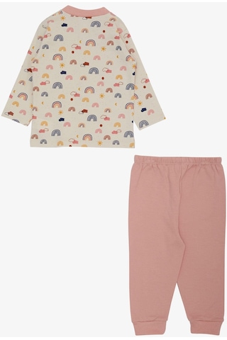 Breeze Kız Bebek Pijama Takımı Renkli Gökkuşağı Desenli Bej 4 Ay-1 Yaş, Bej-bej Bej