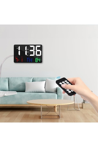 Dijital Duvar Saati Renkli Hd Led Ekran 25x16 Cm Tarih Gün Sıcaklık Alarm Usb Dekoratif Çok Renkli