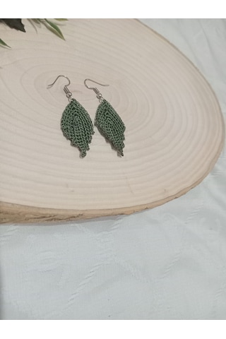 Golden Takış Modern El İşi Örgü Küpe Yeşil