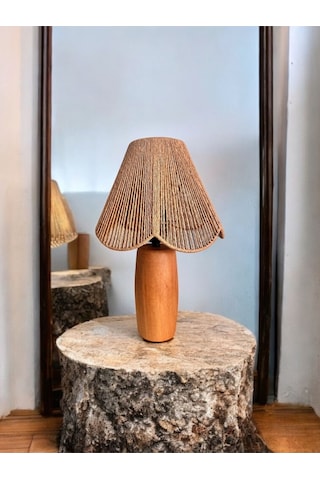 Hasır El Yapımı Bohem Çiçek Şekilli Ahşap Ayaklı Rustik Avize Kahverengi