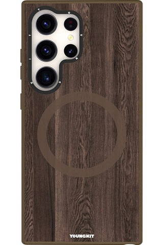 Galaxy S24 Ultra Uyumlu Kılıf Magsafe Şarj Özellikli Youngkit Wood Forest Serisi Kapak Gri