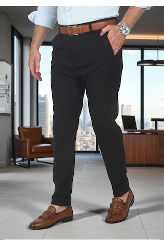 Deepsea Erkek Lacivert İtalyan Kesim Tüylenmez Likralı Spor Pantolon Esnek Kumaş Bilek Boy Boru Paça Klasik Pantolon 2502005 Lacivert