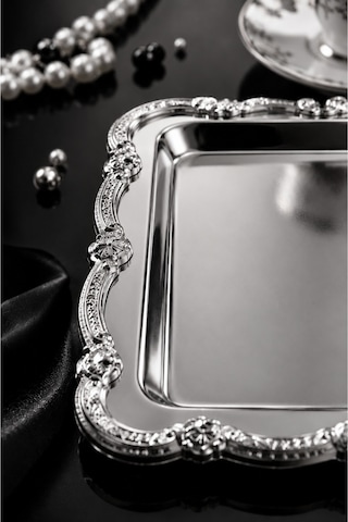 Jasper Nova Silver 2'li Paslanmaz Çelik Gümüş Çerçeve Kahve Sunum Tepsisi Baton 33x17 Cm Gri - Gümüş