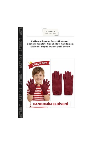 Astrid T Kutlama Eşyası Dans Aksesuarı Gösteri Kıyafeti Çocuk Boy Pandomim Eldiveni Beyaz Puantiyeli Bordo 00-kırmızı