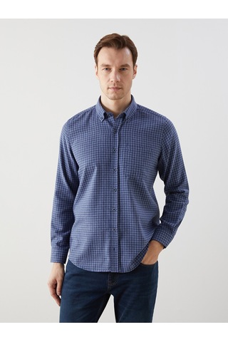 Lcwaıkıkı Classic Lacivert Regular Fit Uzun Kollu Ekose Erkek Gömlek