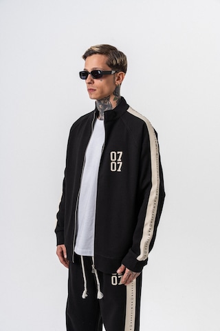 Respire Erkek 7 Şerit Detaylı Dik Yaka Doubleface Zip Oversize Sweatshirt Siyah