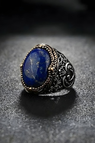Hünkar Model Lapis Lazuli Taşlı Gümüş Erkek Yüzük 18 Gümüş