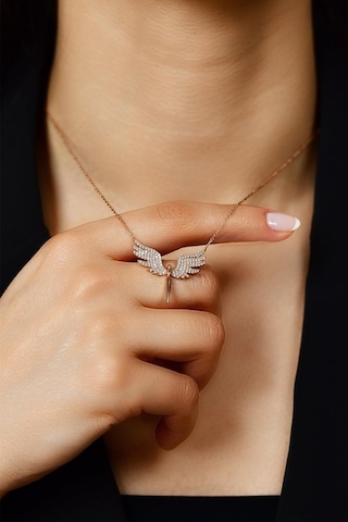 Erdobia Zirkon Taşlı Rose Mikail Kanadı Gümüş Kolye