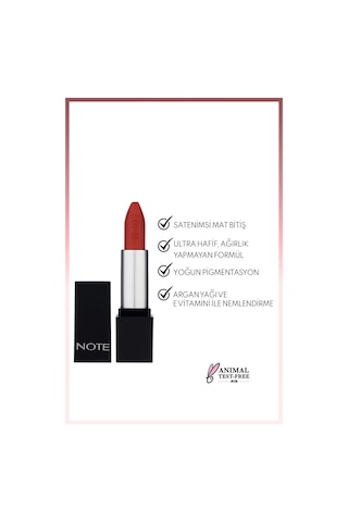 Note Cosmetique Mattever Lipstick Yarı Mat Saten Bitişli Ruj 17 Dress Red - Kızıl Kahverengi
