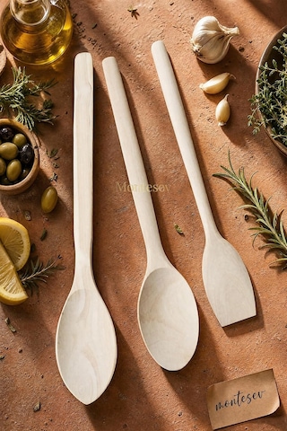 Doğal Şimşir Ağacı Ahşap Tahta Kaşık Spatula Seti Ağaç Kaşık 3lü Set Diğer