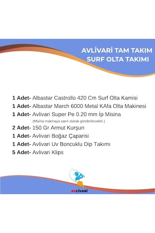 Avlivari Albastar Castrollo 420 Cm 100-200 Gr Carbon Surf Olta Seti + Albastar March 6000 Metal Olta Makinesi Tam Takım Kıyı Balıkçılığı-10276