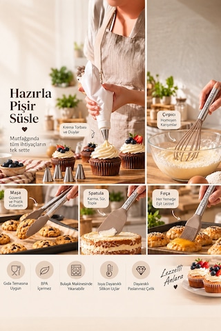 Porsima 3161 10 Parça Pasta Ve Tatlı Servis Seti Kek Pasta Şekillendirme Araçları Kapicino Kahverengi