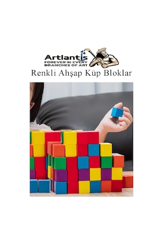 Renkli Ahşap Küp Bloklar 3x3x3 Cm 64 Adet Ahşap Renkli Kare Blok Eğitici Geliştirici Oyuncak Küp Matematik Birim Küpleri
