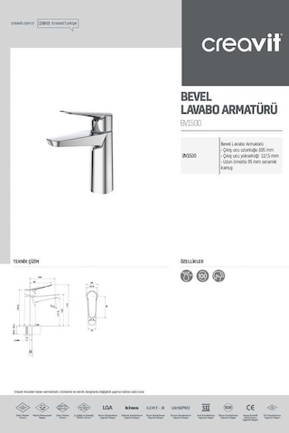 Creavit BV1500 Bevel Lavabo Armatürü Krom