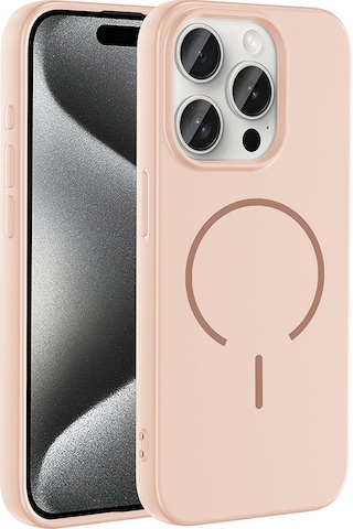 Apple Uyumlu iPhone 15 Pro Max Kılıf M-safe Şarj Özellikli Zore Meta Kapak Rose Pembe