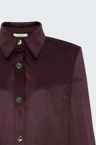 Sateen Çıtçıt Detaylı Süet Gömlek - Bordo-138126