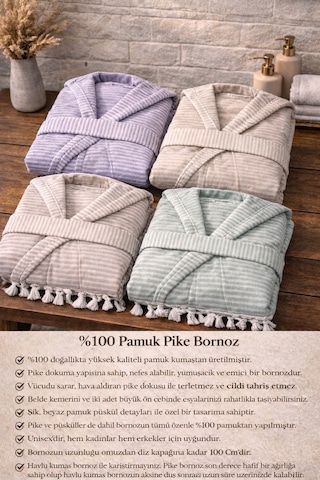 %100 Pamuk Dokuma Kapüşonlu Cepli Unisex Peştemal Pike Bornoz Ultra Yumuşak M/l/xl Beden Lacivert