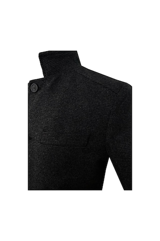 Süvari Rahat Kalıp Hakim Yaka Armürlü Yünlü Siyah Kaban Siyah