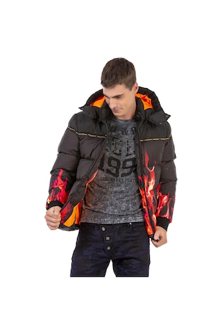 Cipo & Baxx Cm181 Alev Desenli Kışlık Erkek Mont Siyah