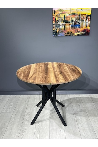 Sedef Kemençe Yuvarlak Mutfak Masası Yemek Masası Balkon Masası Metal Siyah Ayak 100 Cm