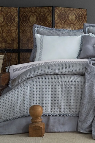 Apricitas Home Safran Gri %100 Pamuk Nevresim Takımlı-battaniyeli Çeyiz Seti Gri
