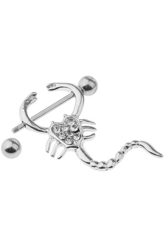 Homyl 1 Çift Akrep Şekli Düz Kristal Meme Halkası 16g Gümüş