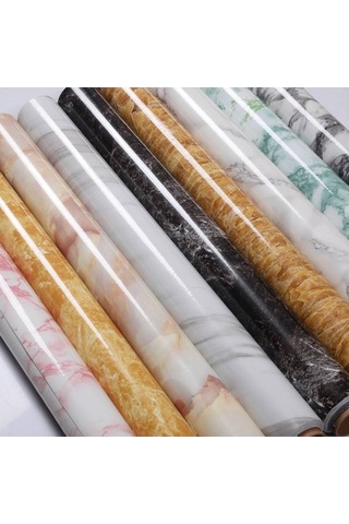 Opulentliving Dayanıklı Pvc Mermer Desenli Kendinden Yapışkanlı Duvar Kağıdı - 5 Metre, Mobilya Yenileme İçin